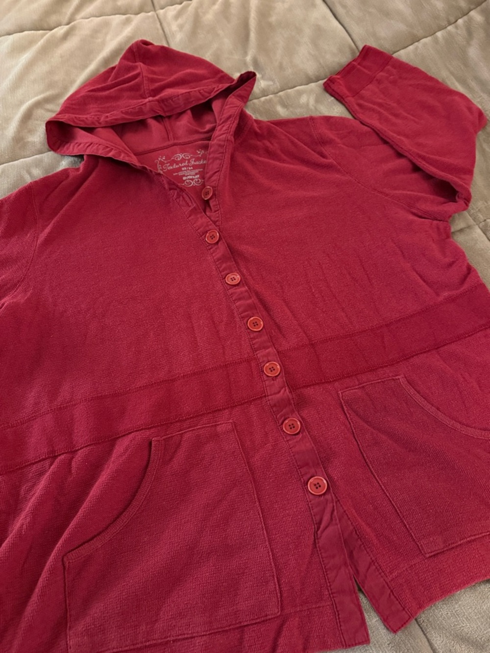 Avenue Red Textured Jacket with Hood